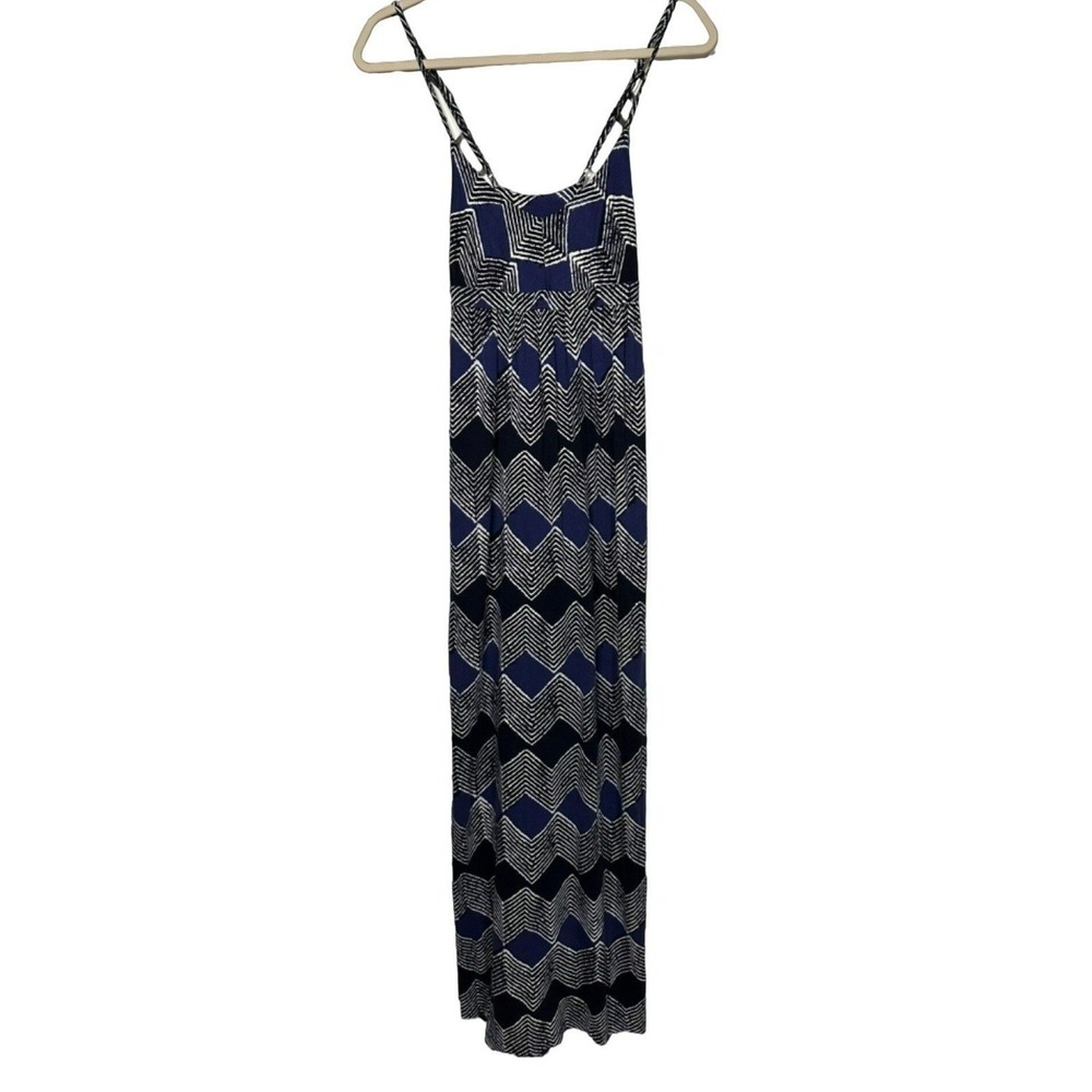Loft Women's Medium Abstract Print Sleeveless Maxi Dress Black Blue Summer 16x48